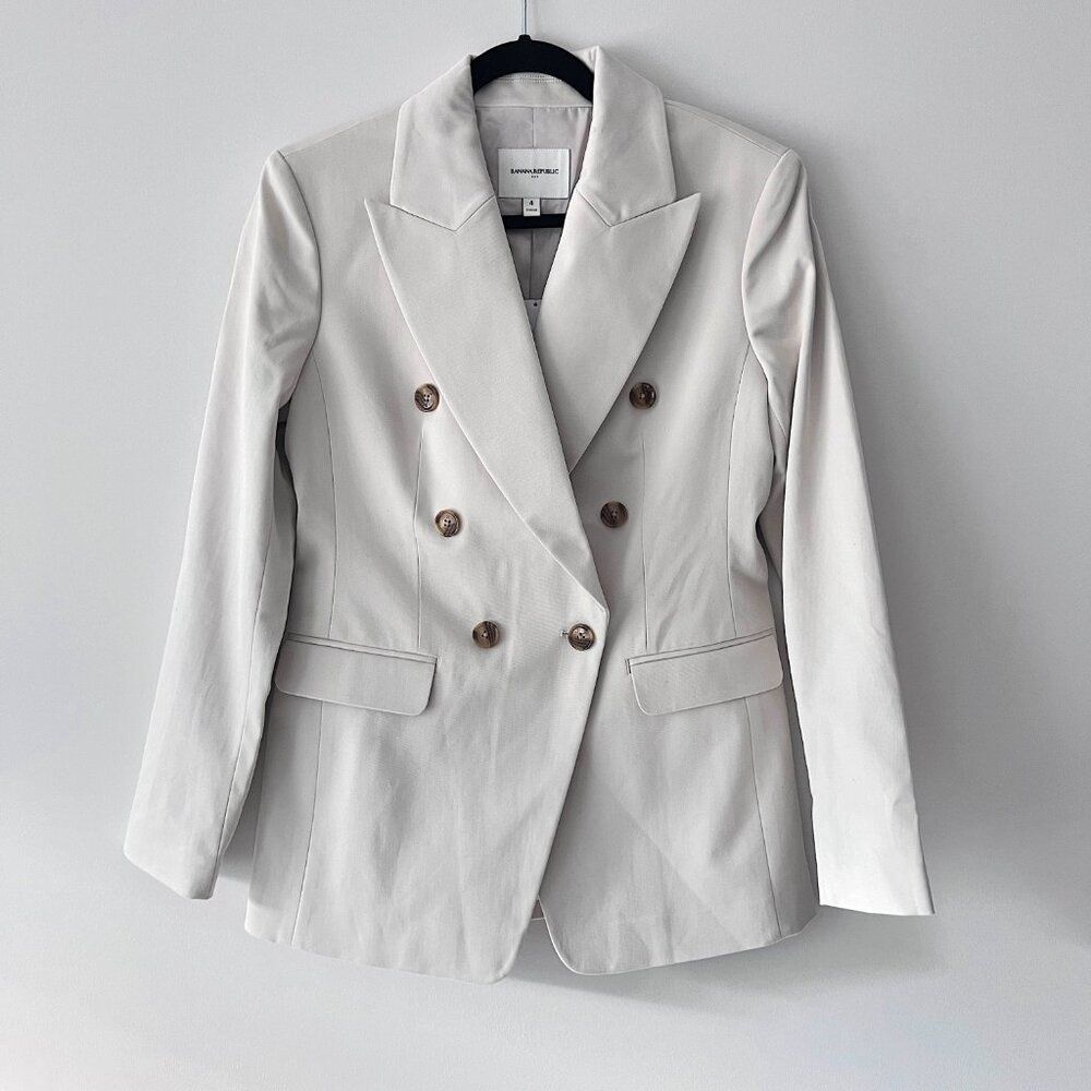 NWT Banana Republic Women's Stretch-Cotton Icon Blazer Cream 4 - Picture 2 of 11
